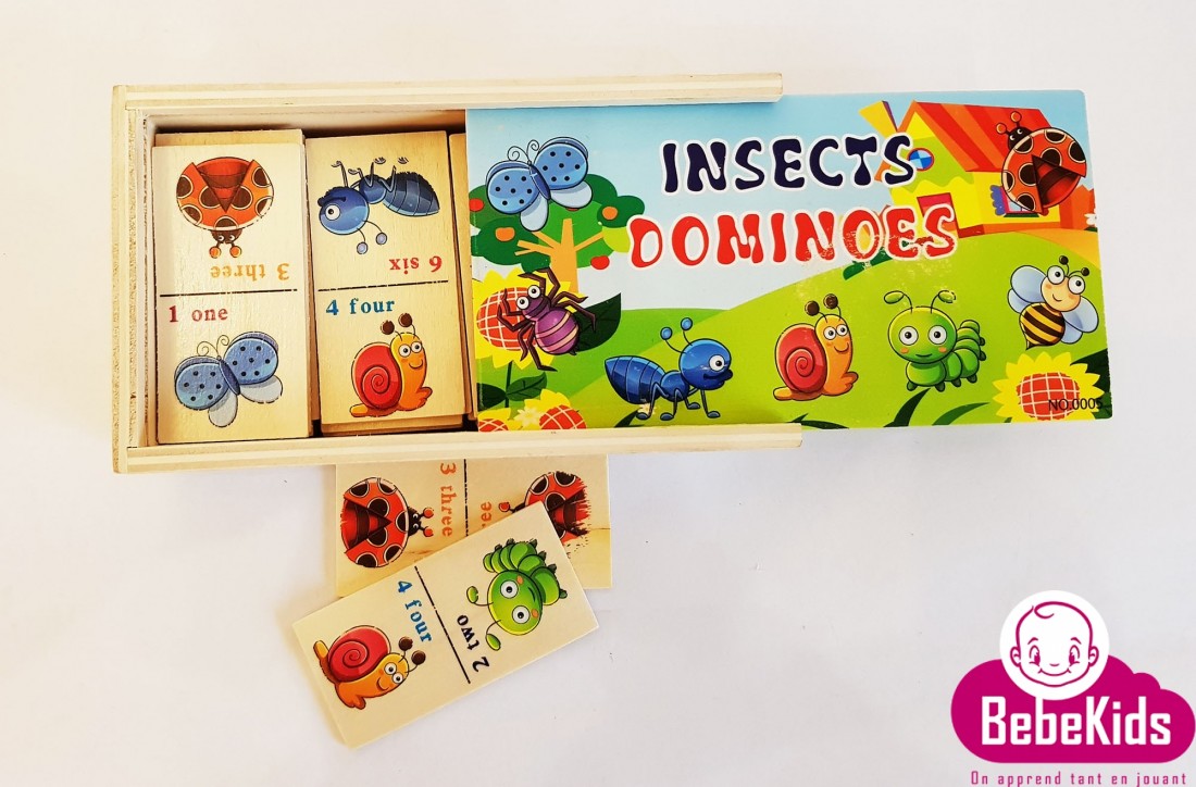 jouets jeux Tunisie Dominos insectes en bois - 1an-3ans - 12 TND - BebeKids