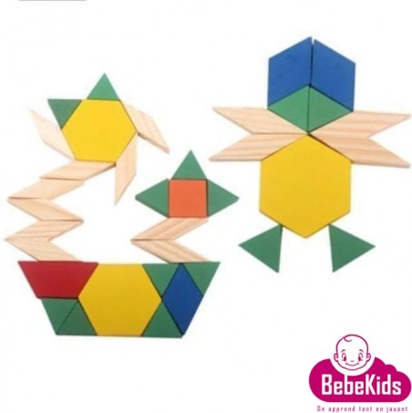 jouets jeux Tunisie Coffret tangram 60 pièces en bois - 1an-3ans - 22 TND - BebeKids