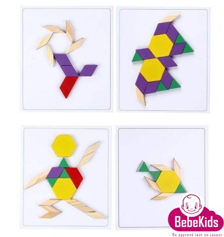 jouets jeux Tunisie Packet tangram 60 pièces en bois - 1an-3ans - 29 TND - BebeKids